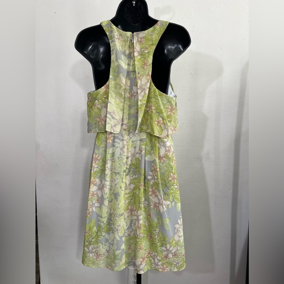 Jessica Simpson Summer Lime‎ GreenPopover Chiffon Floral Sleeveless Dress - Picture 11 of 13